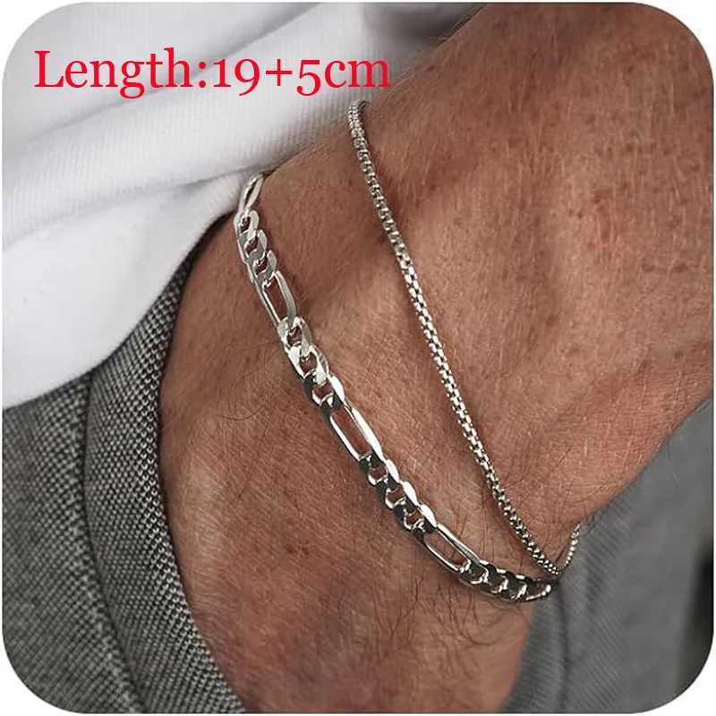 Stainless Steel Bracelet Set with Box Chain and Cuban Link - Mens Fashion Jewelry Gift - Dad Boyfriend Husband Y250329