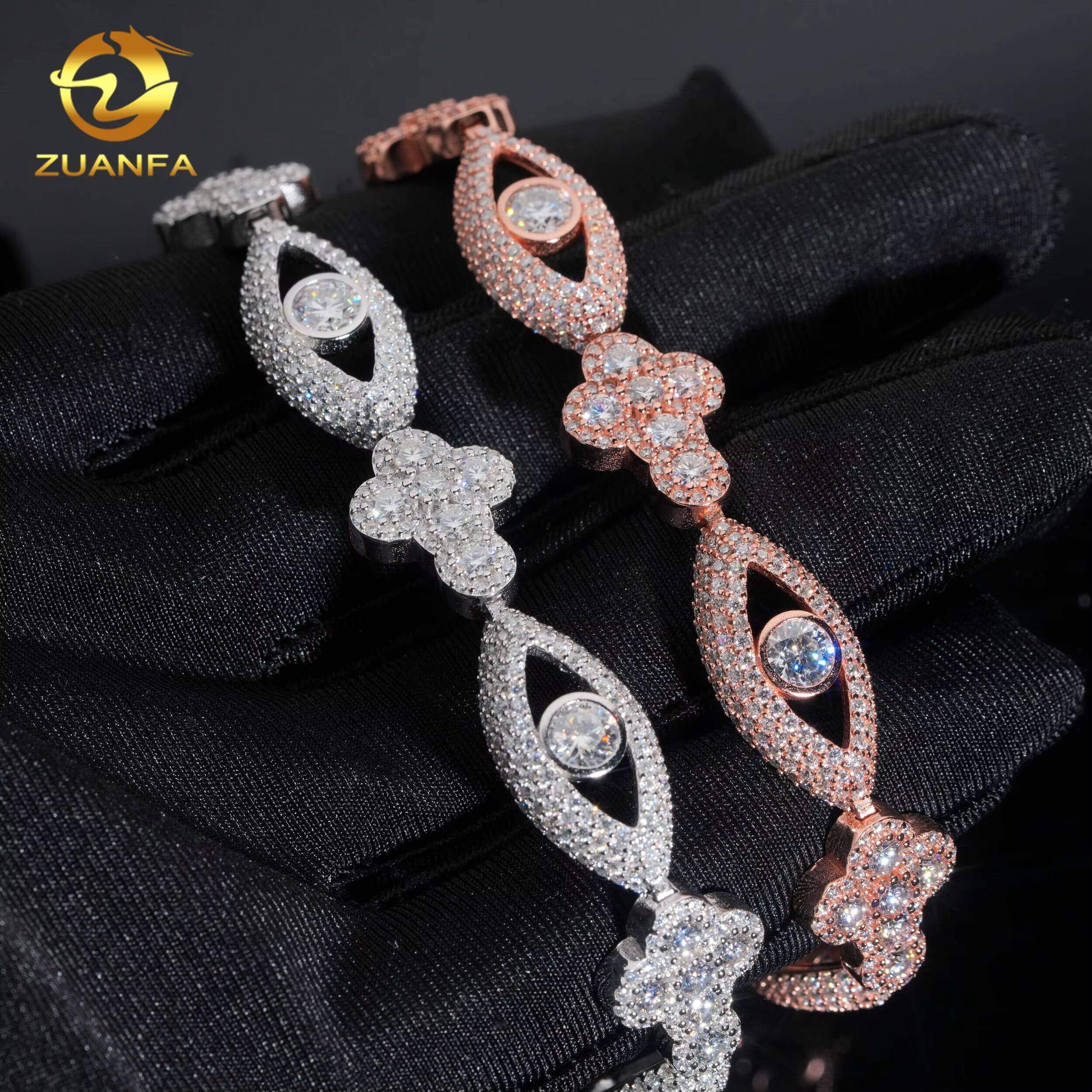 Trending 126mm Cross Evil Eyes Moissanite Bracelet Cuban Link Chain Moissanite Cuban Chain Moissanite Cuban Link Bracelet