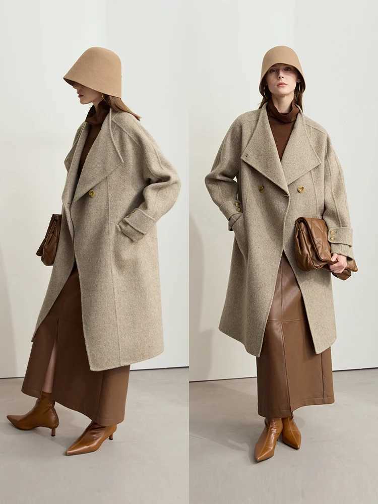 AMII Minimalism 100 Wool Doublesided Woolen Coat for Women 2024 Winter Commuter Raglan Sleeve Loose Long Outerwear 12424063T251101