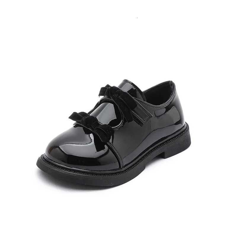 Girls Leather Shoes Black Glossy Kids Performance Shoes Double Bows 2025 Brand New Children Princess Shoes Round Toes Ins SweetT251101