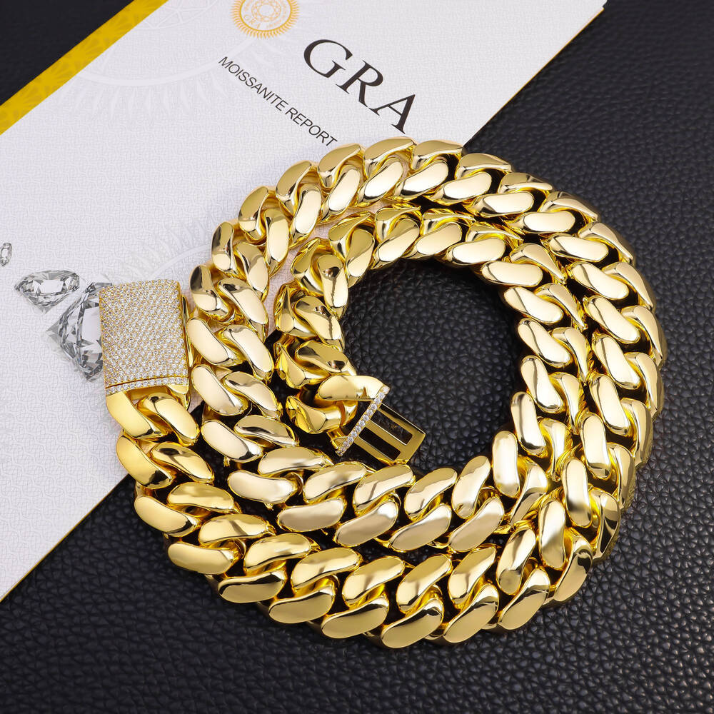 Custom Miami Cuban Link Chain 14k Real Gold Plated Iced Out Moissanite Necklace 925 Silver Hip Hop Mossanite Jewelry for Men