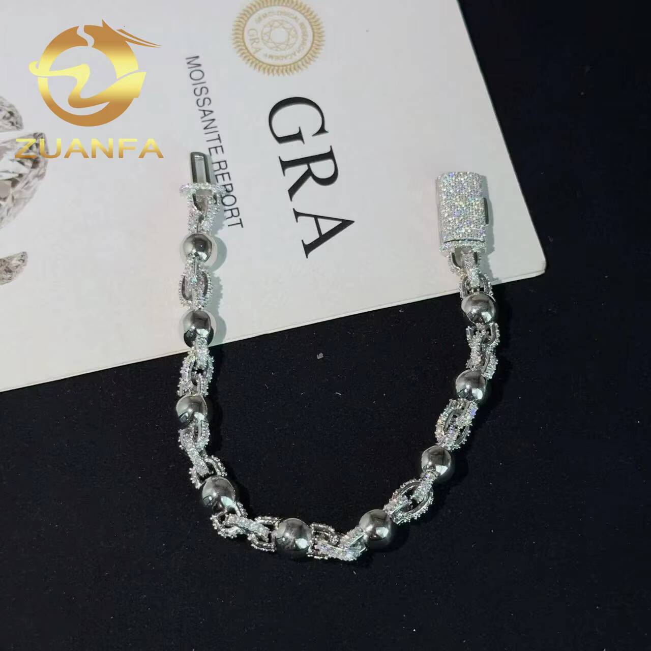 Hip Hop Jewelry Iced Out Moissanite Cuban Bracelet 8mm Ball Link Bracelet 925 Silver Moissanite Bracelet Men Pass Diamond Tester