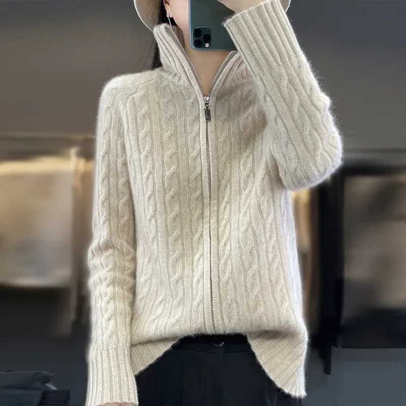Autumn Zipper Cardigan Women Sweaters Knitted Long Sleeve Standup Collar Tops Korean Fashion Short Sweater for FemaleT251101