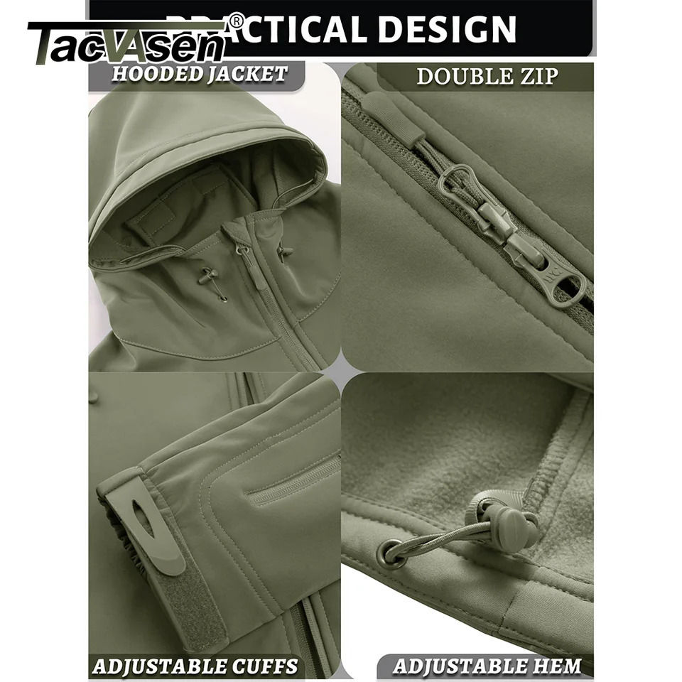 TACVASEN Solid Waterproof Fleece Lined Jacket Mens Jacket Softshell Outwear Coat Windbreaker Outdoor Warm Clothes with Pockets 251028CJ