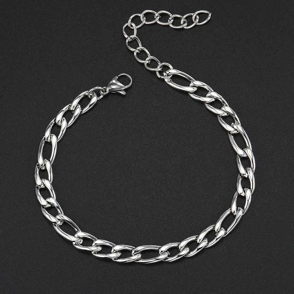 Rock Silver Stainless Steel Mens Bracelet 5MM Figaro Bracelet Hip Hop Jewelry Gift Mens Fashion Accessories KAH003 Y250329