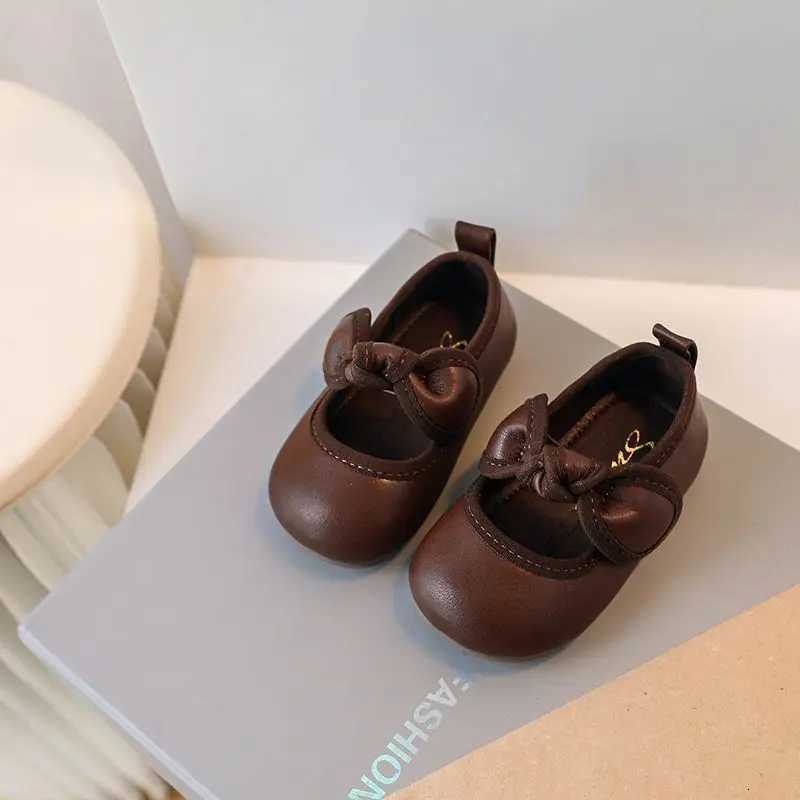 Baby Girls Walking Shoes Round Toes Nonslip Kids Flats Soft Sole 2025 New Girls Princess Shoes Solid Color Versatile Sweet BowsT251101