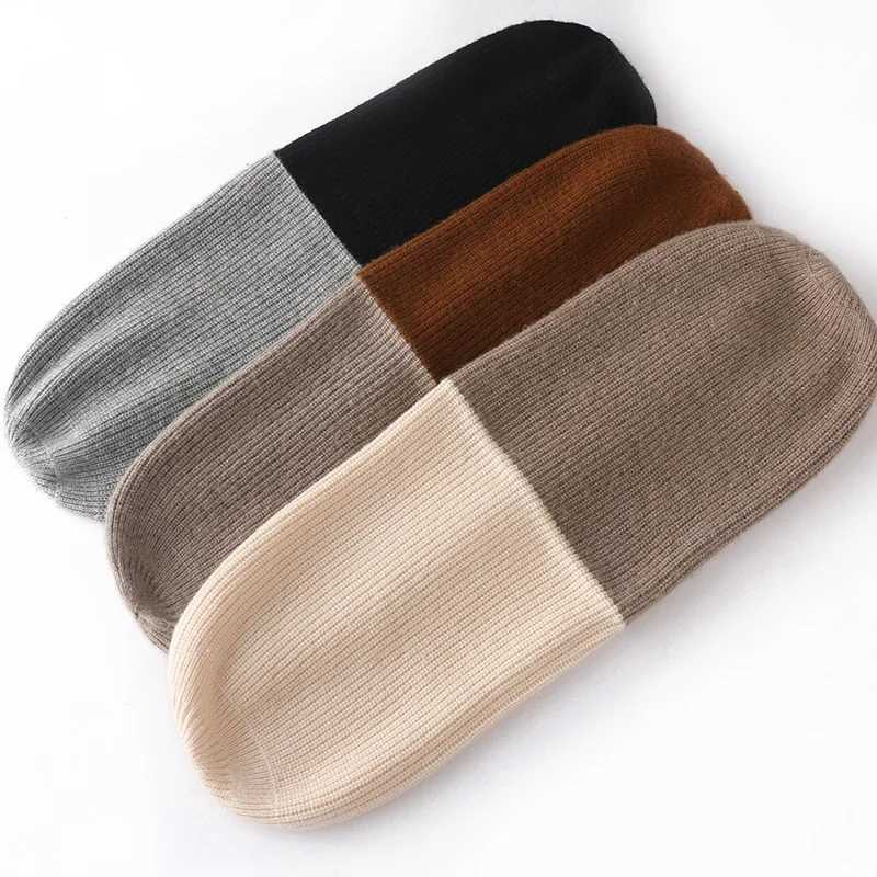 100 Cashmere Double Layer Beanie Hat Double Sided Knit Warm Winter Two Tone Reversible Multi Color Versatile Headwear CapXJ251101