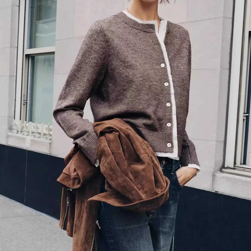 PRINTKAOIR Autumn Women O Neck Knit Cardigan Solid Color Long Sleeve Button Sweater For Daily Wear Outdoor Activity StreetwearT251101