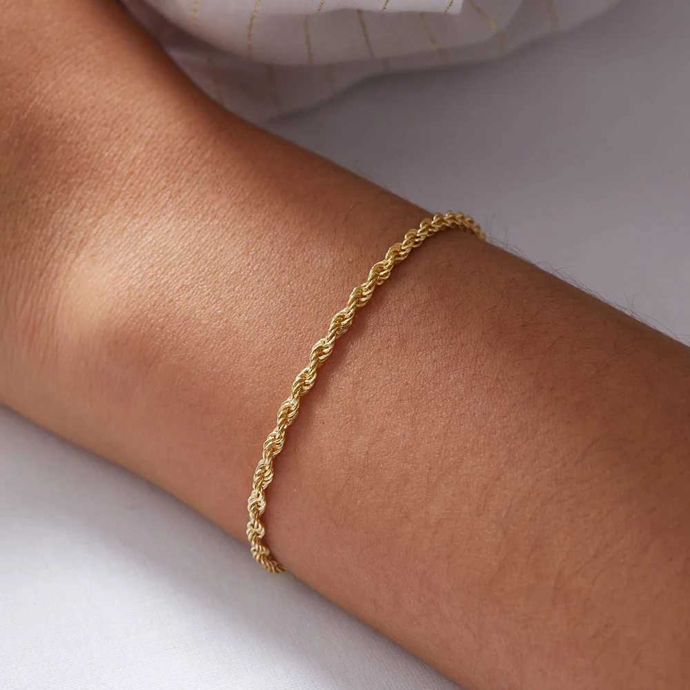 EManco Twisted Rope Chian Womens Hip Hop Punk Bracelet 4MM Gold Stainless Steel Gold Necklace Fashion Jewelry Y250329