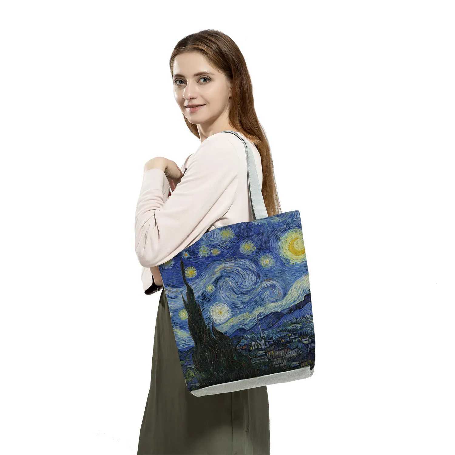 New Van Gogh Oil Painti Tote Bag Retro Art Fashion Travel Bag Women Leisure Eco Shopping High Quality Foldable Handbags PortableW251101