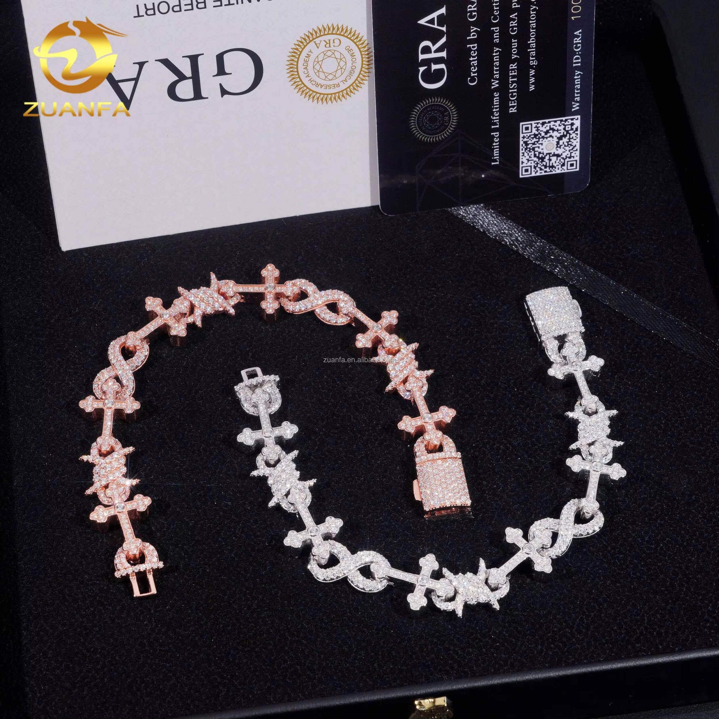 925 Silver VVS Moissanite Diamond New Arrival Hip Hop Style Jewelry Custom Iced Out CrossThorn Infinity Cuban Link Bracelet