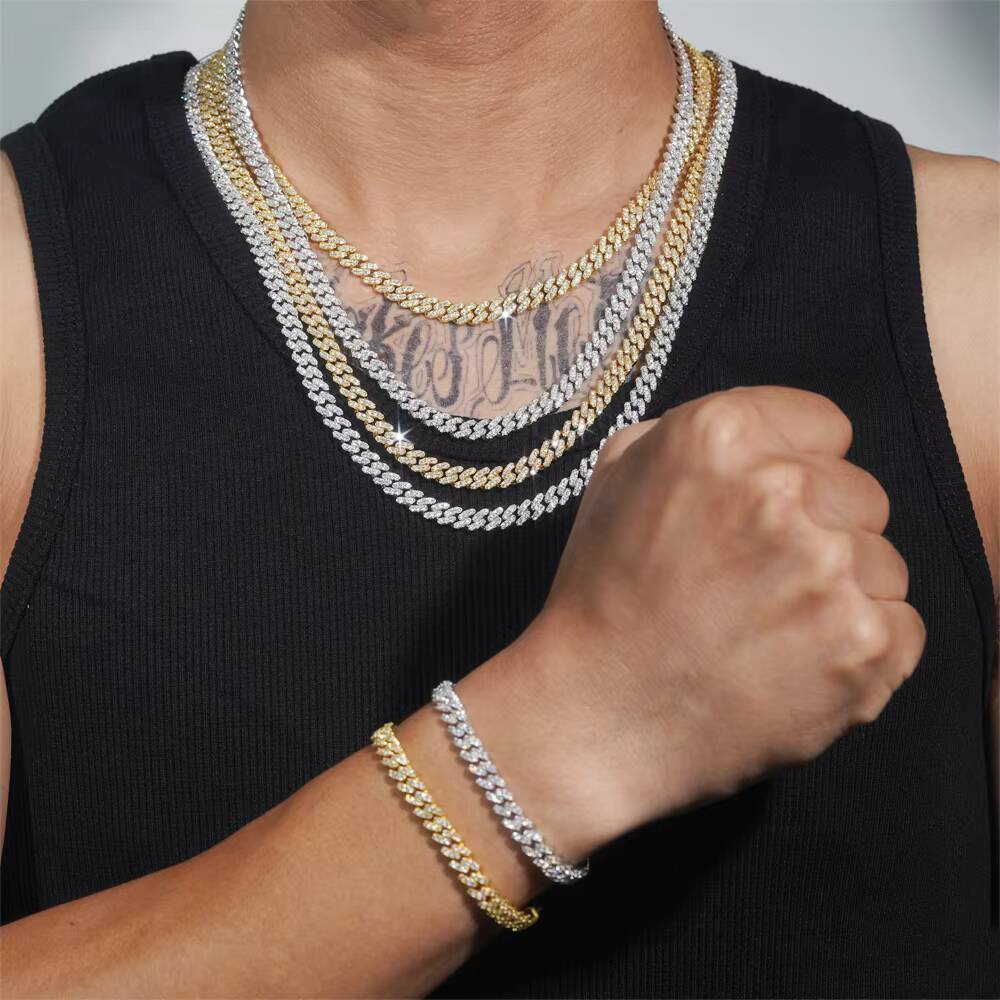 Pass Diamond Tester VVS Moissanite Lab Diamond Silver 925 6MM Cuban Bracelet and Chain Hip Hop Iced Out Jewelry Cuban Link Chain