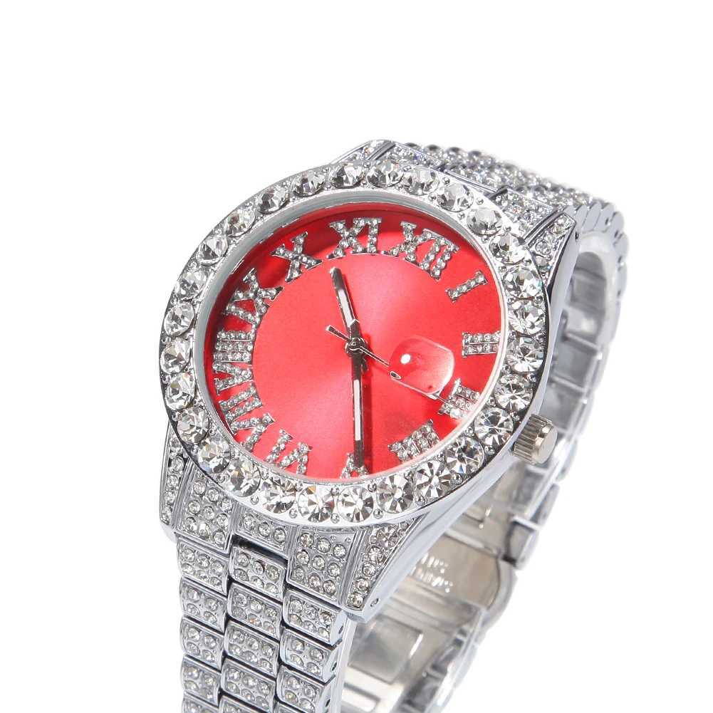TBTK Mens Big Pink Purple Blue Dial Iced Out Quartz Clock Luxury Rhinestone Business Waterproof Wrist esW251031