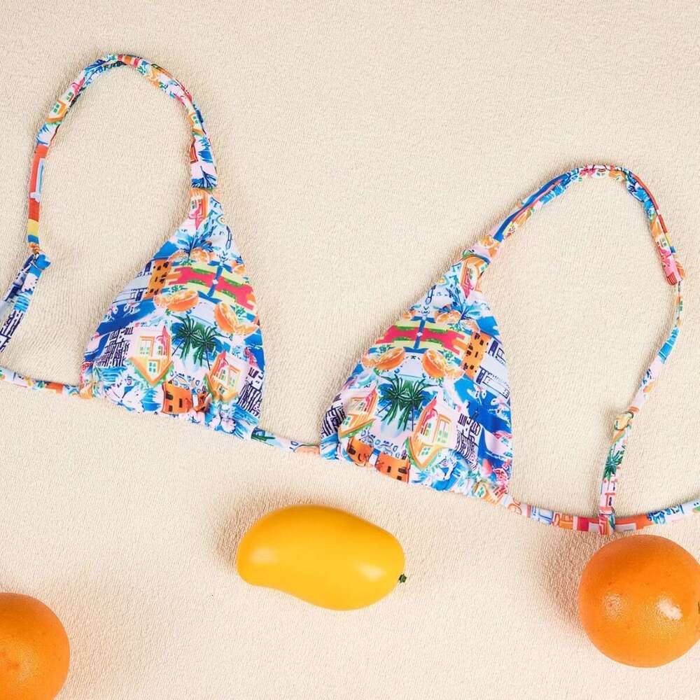2025 New Fashionable Printed Seaside Sexy Split Swimsuit Bikini Female