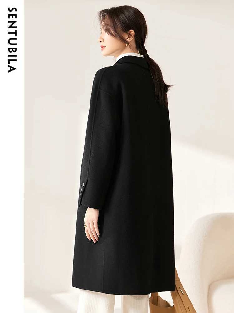 SENTUBILA Womens Elegant Winter Wool Long Coat Solid Color Fashion Warm Overcoat Female Single Breasted Outerwear W24O42059T251101