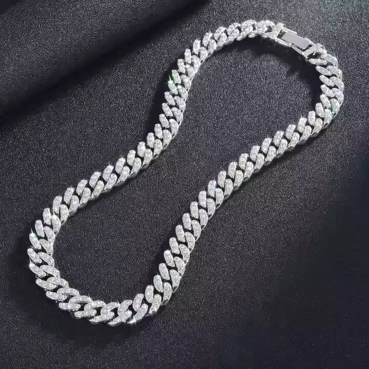 Bold 14mm Cuban Link Chain 925 Silver Moissanite Diamond Necklace Luxury Statement Jewelry for Stylish Men and Women