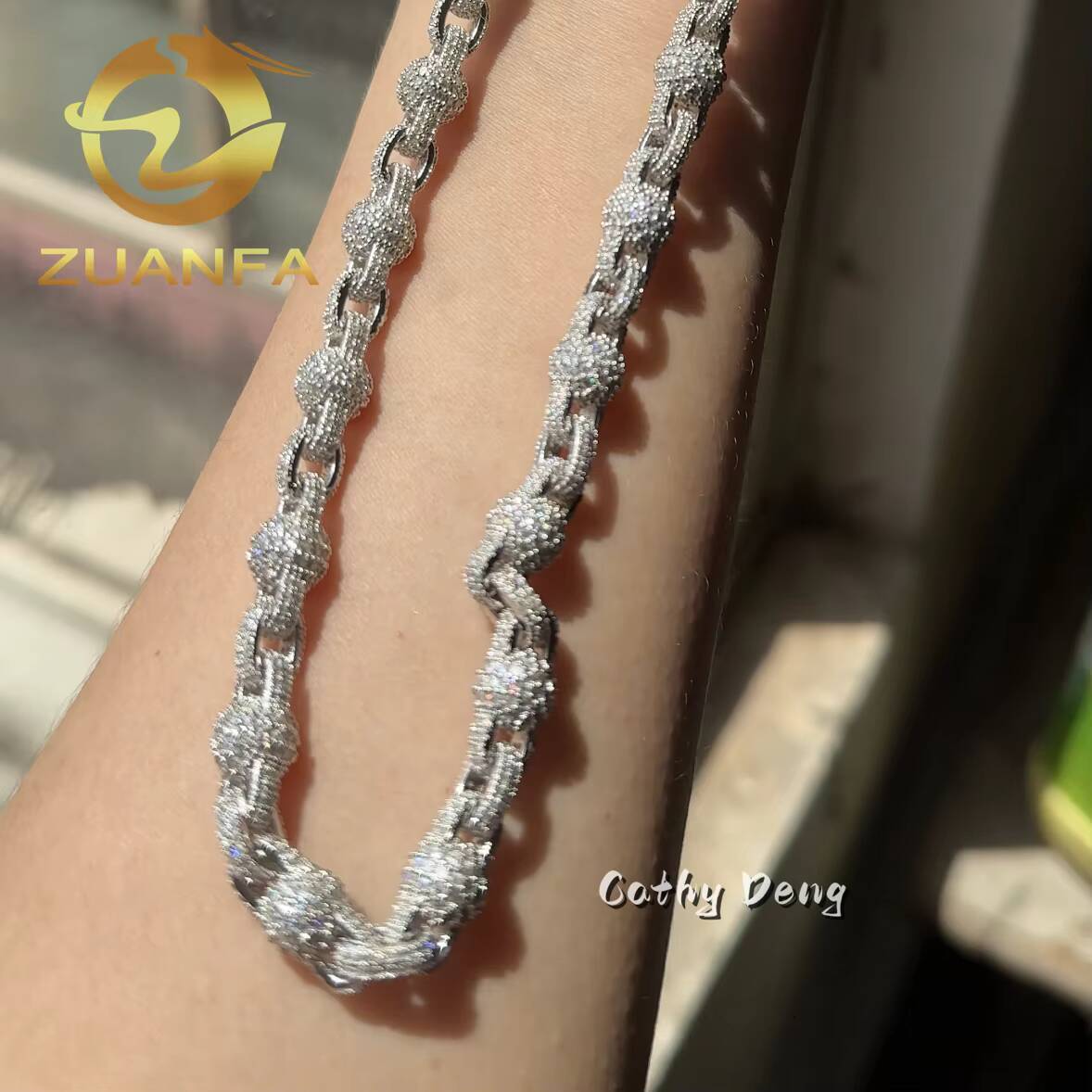 Wholesale Price 925 Silver 8MM Moissanite Ball Chain Hip Hop Jewelry Iced Out Cuban Link Chain New Fashion Rapper Chain