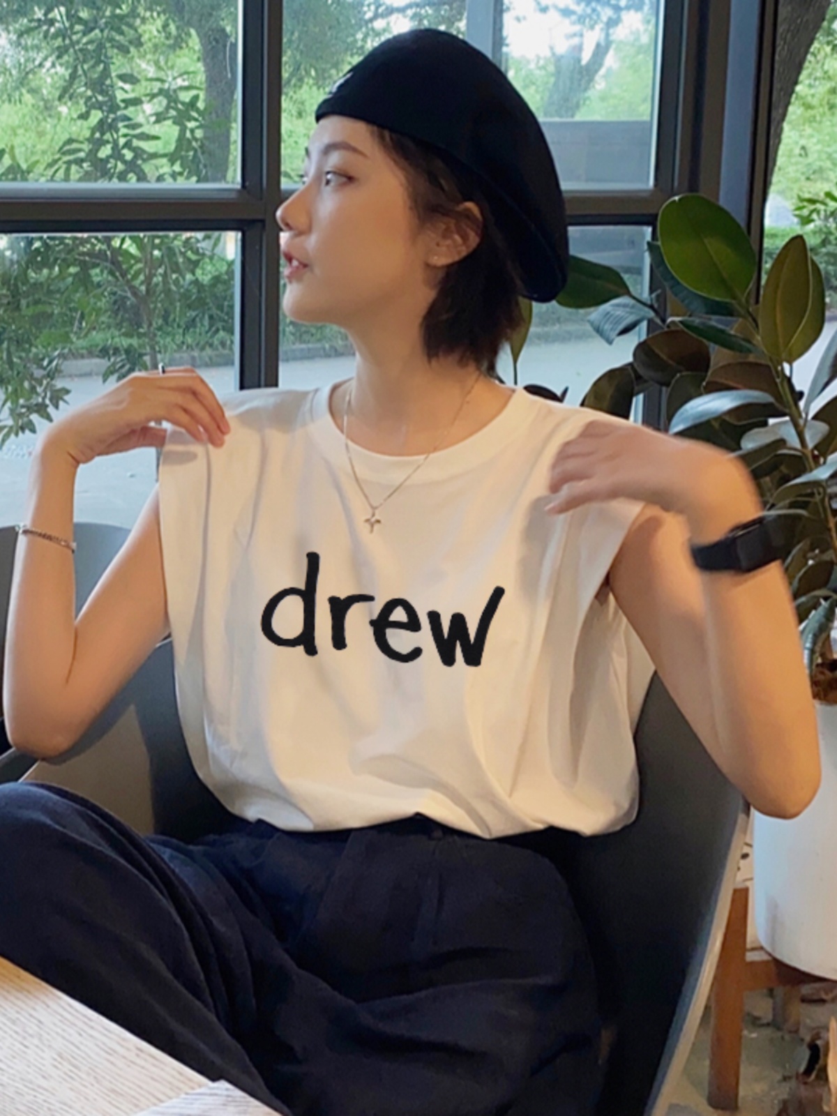 DREW HOUSE Tshirt Smiley Face Bieber DREW Loose Sleeveless Vest White T-shirts