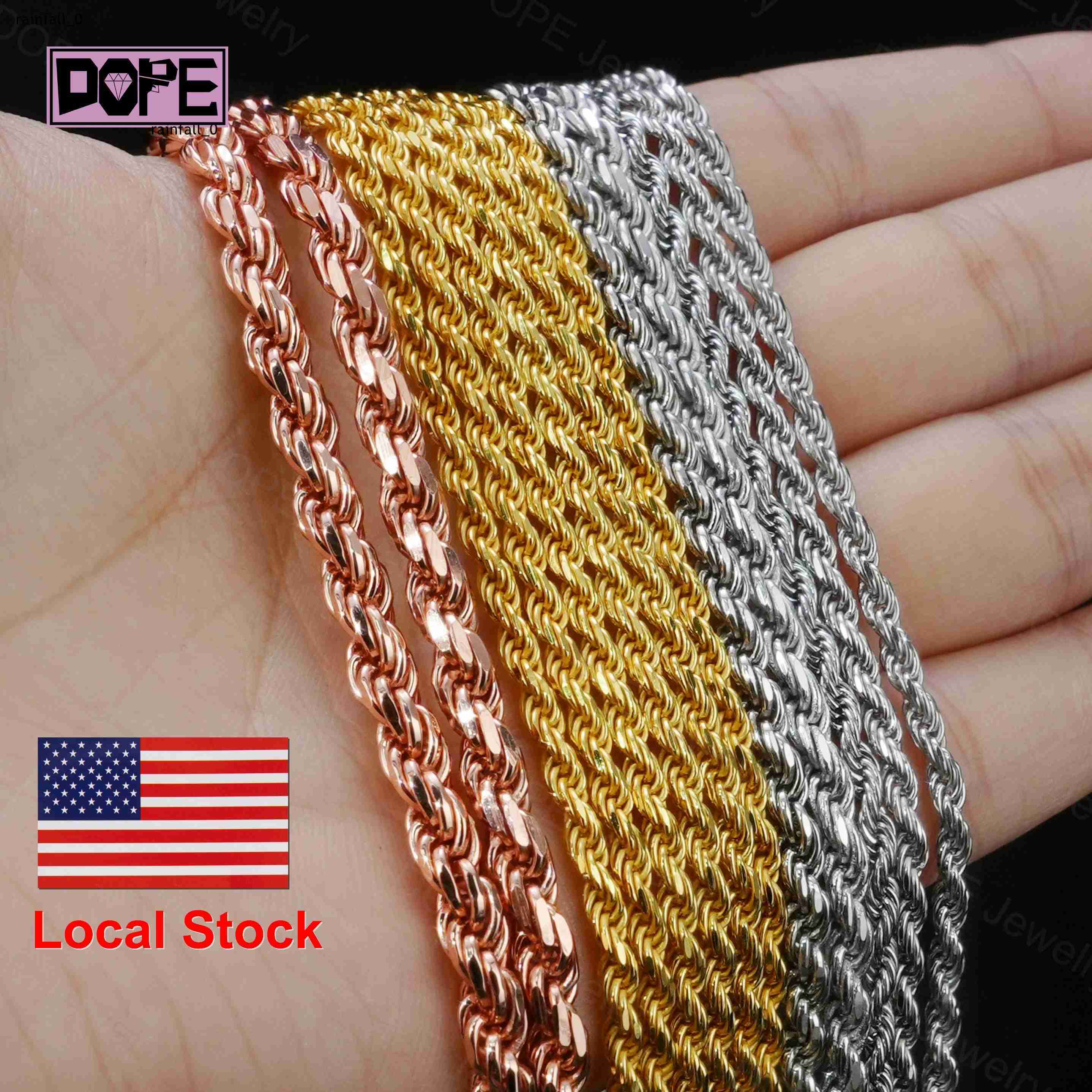 Hip Hop Style Solid 925 Silver Chain 4mm 5mm Necklace Men Women VVS Moissanite Iced Out Clasp Twisted Rope Chain