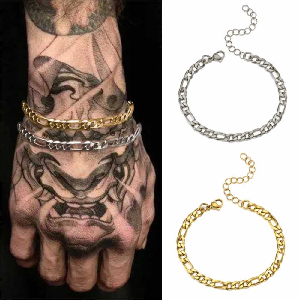 Rock Silver Stainless Steel Mens Bracelet 5MM Figaro Bracelet Hip Hop Jewelry Gift Mens Fashion Accessories KAH003 Y250329