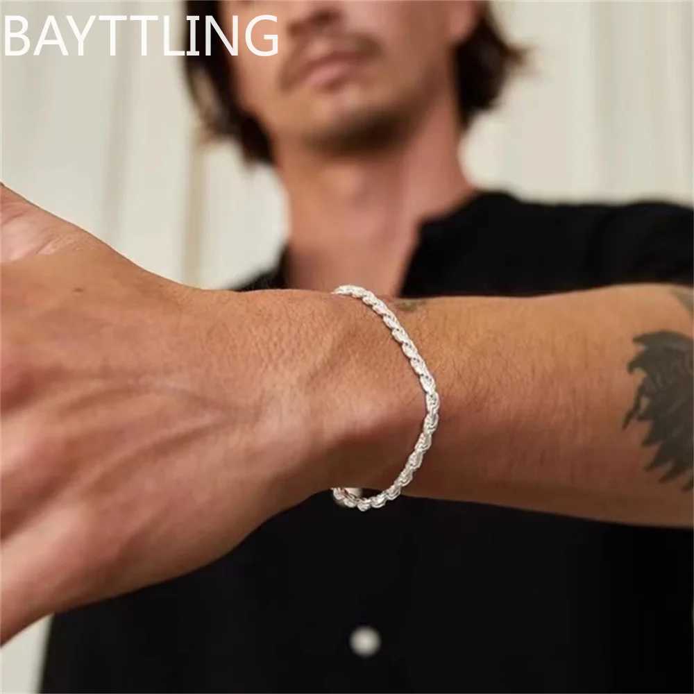 New Simple 925 Sterling Silver Jewelry Twisted Chain Bracelet for Men Hip Hop Women Fashion Bracelet Party Accessories Wholesale Y250329