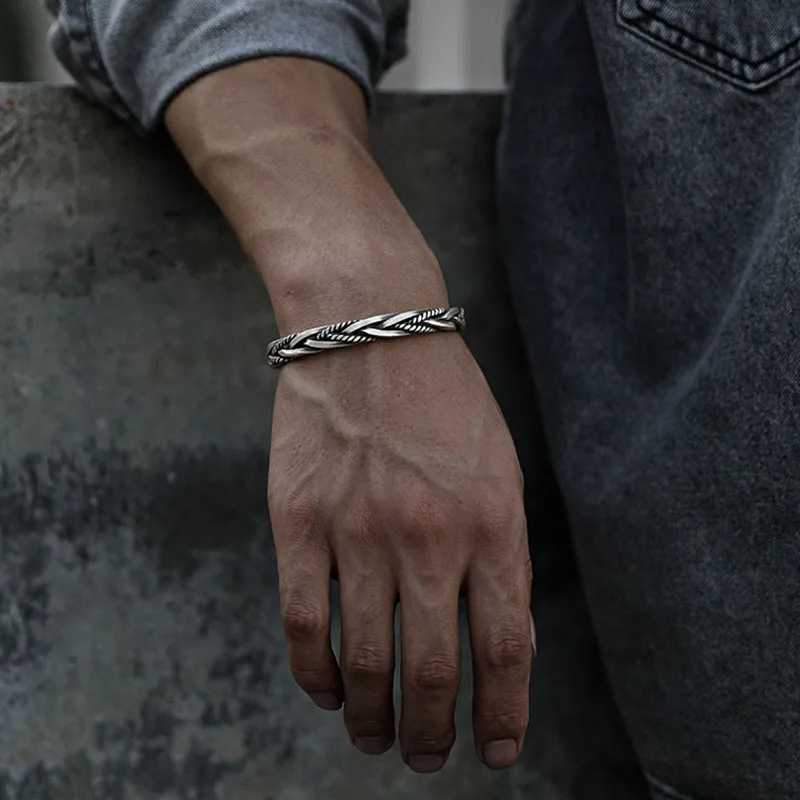 925 sterling silver twisted woven bracelet mens retro Thai original handmade exquisite gift Y250329