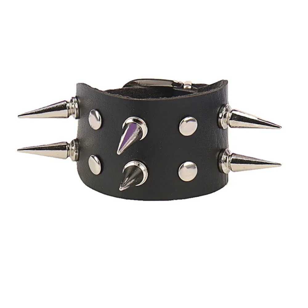 Punk Rock Stud Bracelet Set Spiked Leather Cuff Bracelet Mens 80s Wristband Emo Bracelet Adjustable Y250329