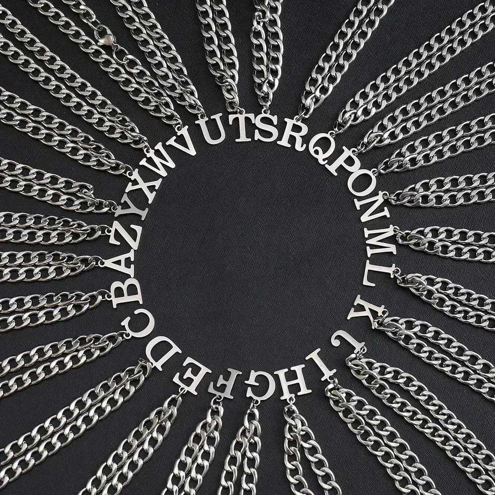 Silver A-Z mens initial bracelet never fading stainless steel Cuban chain bracelet with 26 letter letters Y250329