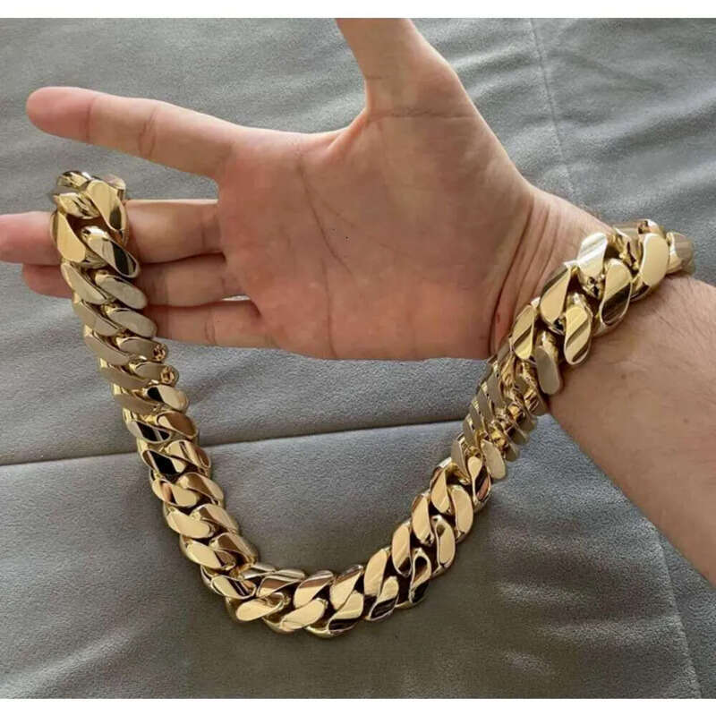 Hip Hop Jewelry Men Thick Miami Necklace 22mm 24 1kilo Gram 14k Gold Plated Plain Style 999 Sier Cuban Chain
