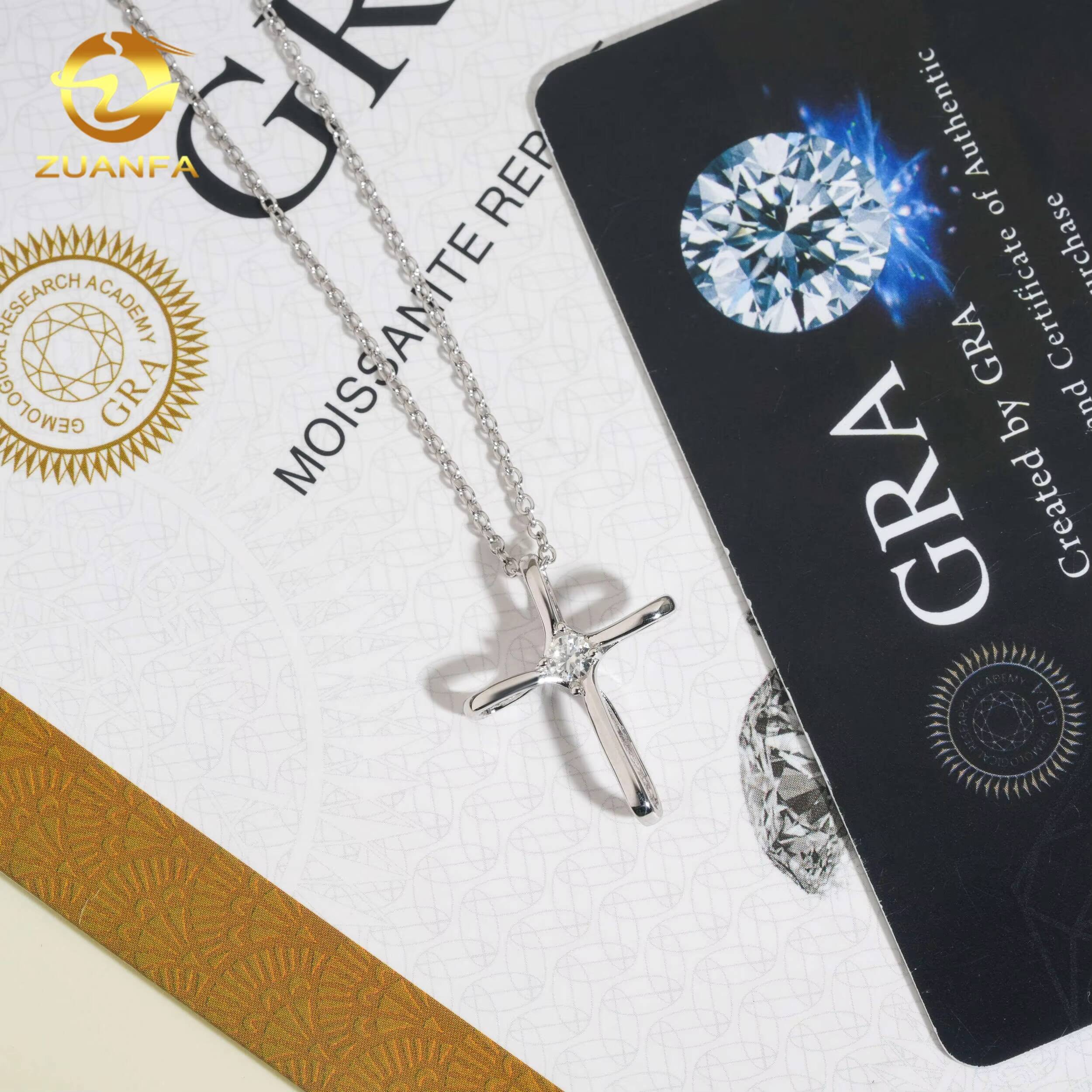 Solid 925 Silver Moissanite Jewelry Iced Out Cross Moissanite Necklace for Women Wedding Gift Bling Fashion Cross Necklace