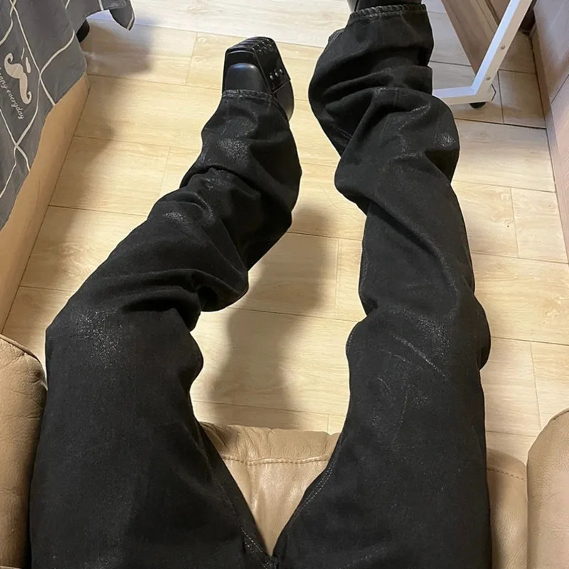 HKSH Dark Coated Jeans Mens Trendy Punk Street Micro Flash Spring Summer Fashion Denim Pants Brushed Wax HK21 250327