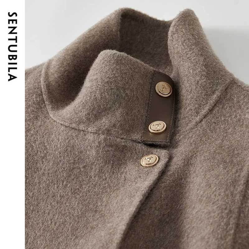 SENTUBILA Women Wool Blend Long Coat Winter Warm Outerwears 2025 Loose Fit Stand Neck Double Sided Belted Overcoat W44O56661T251101