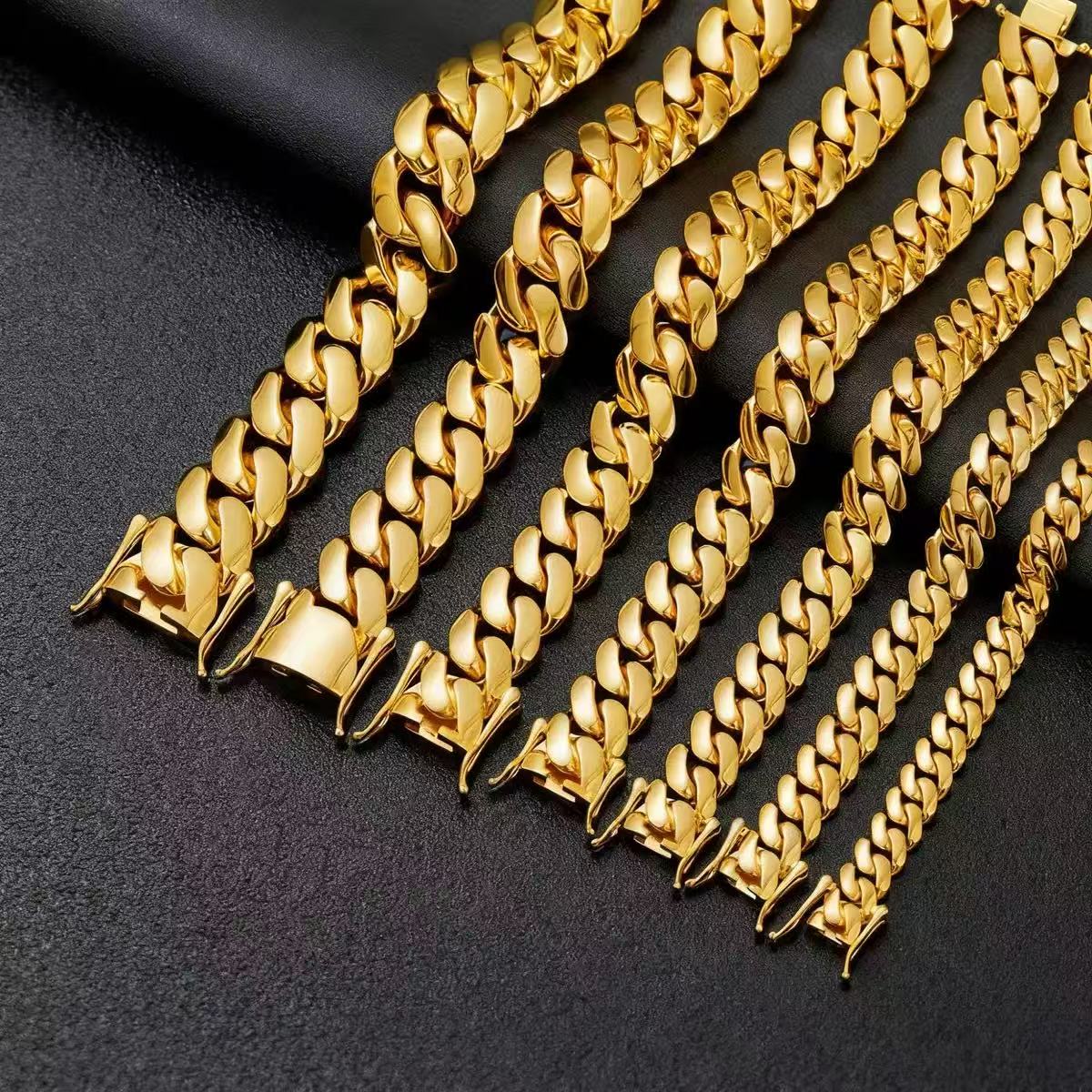 Cuban Link Necklace Iced Out VVS Moissanite Clasp Smooth Cuban Chain Jewelry Cuban Link Chain Necklace Smooth Hip Hop Jewelry High Quality 14K Monaco 
