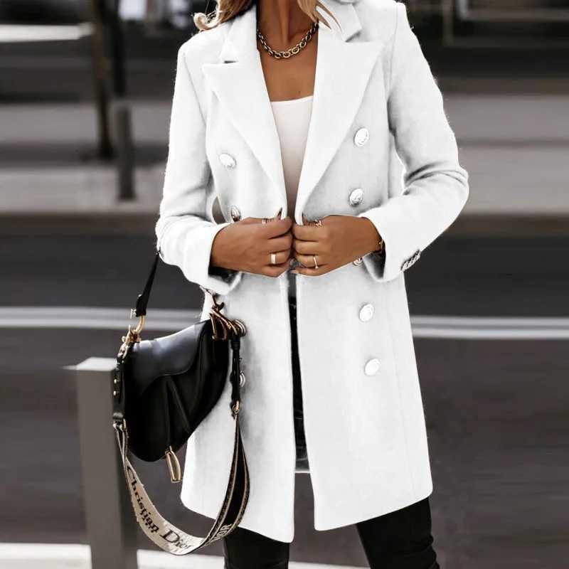 2022 hot sale autumn and winter longsleeved suit collar doublebreasted coat womens woolenT251101