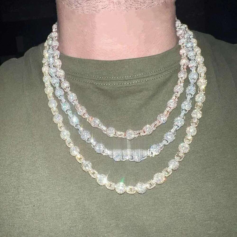 Hip Hop Round Bead 3d Design Chains Men Necklace Moissanite Dia Vvs Hand Setting Sterg Sier