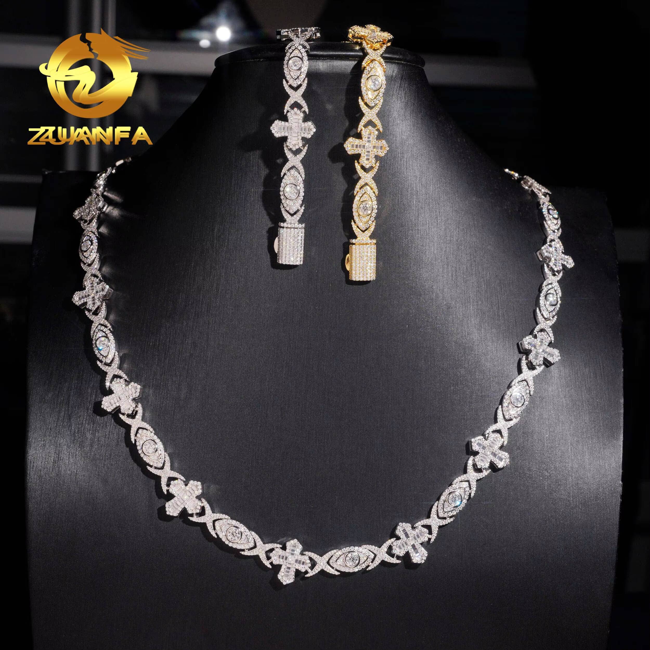 Cross Evil Eyes Moissanite Cross Necklace Bracelet Infinity Cuban Link Chain Moissanite Cuban Link Bracelet