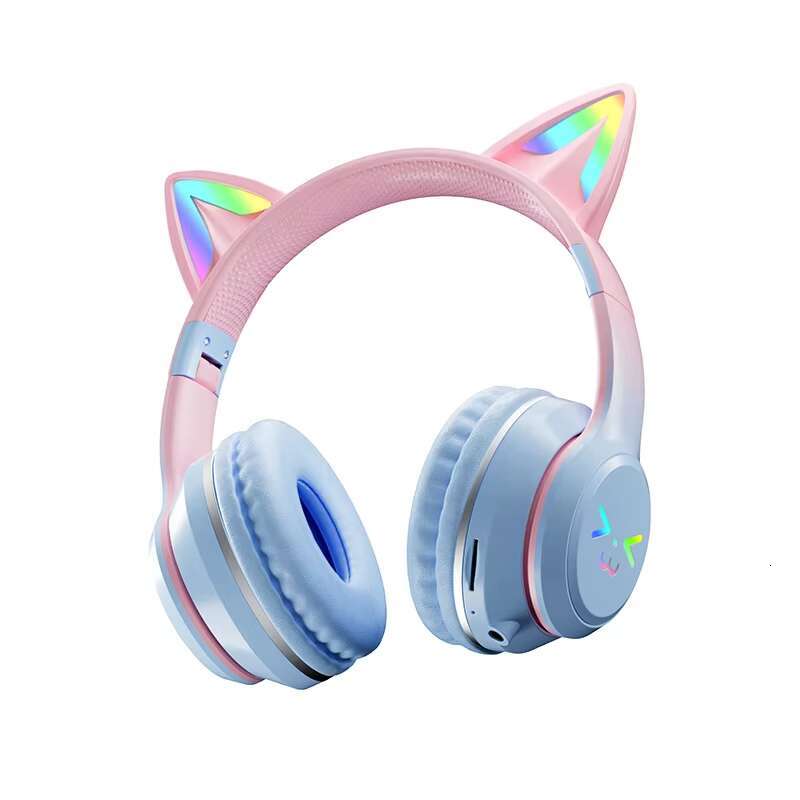 New Cool Luminous HiFi Headphone Wireless Headset Sports Earphone RGB Lights Cute Cat Ear Headphones with Mic
