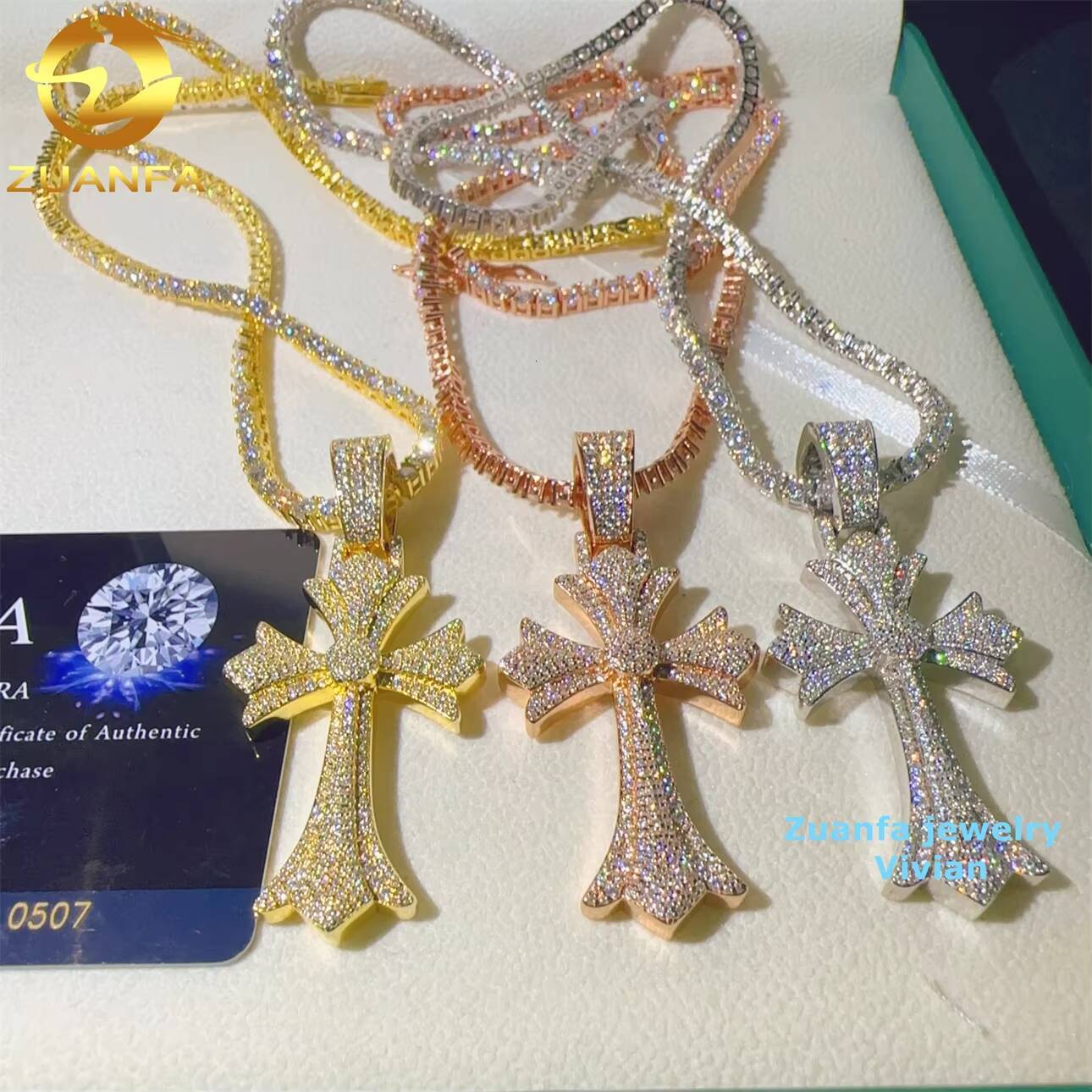 Pass Diamond Test Sterling Silver 925 Moissanite Pendant Men Hip Hop Iced Out Fashion Corss Moissanite Pendant