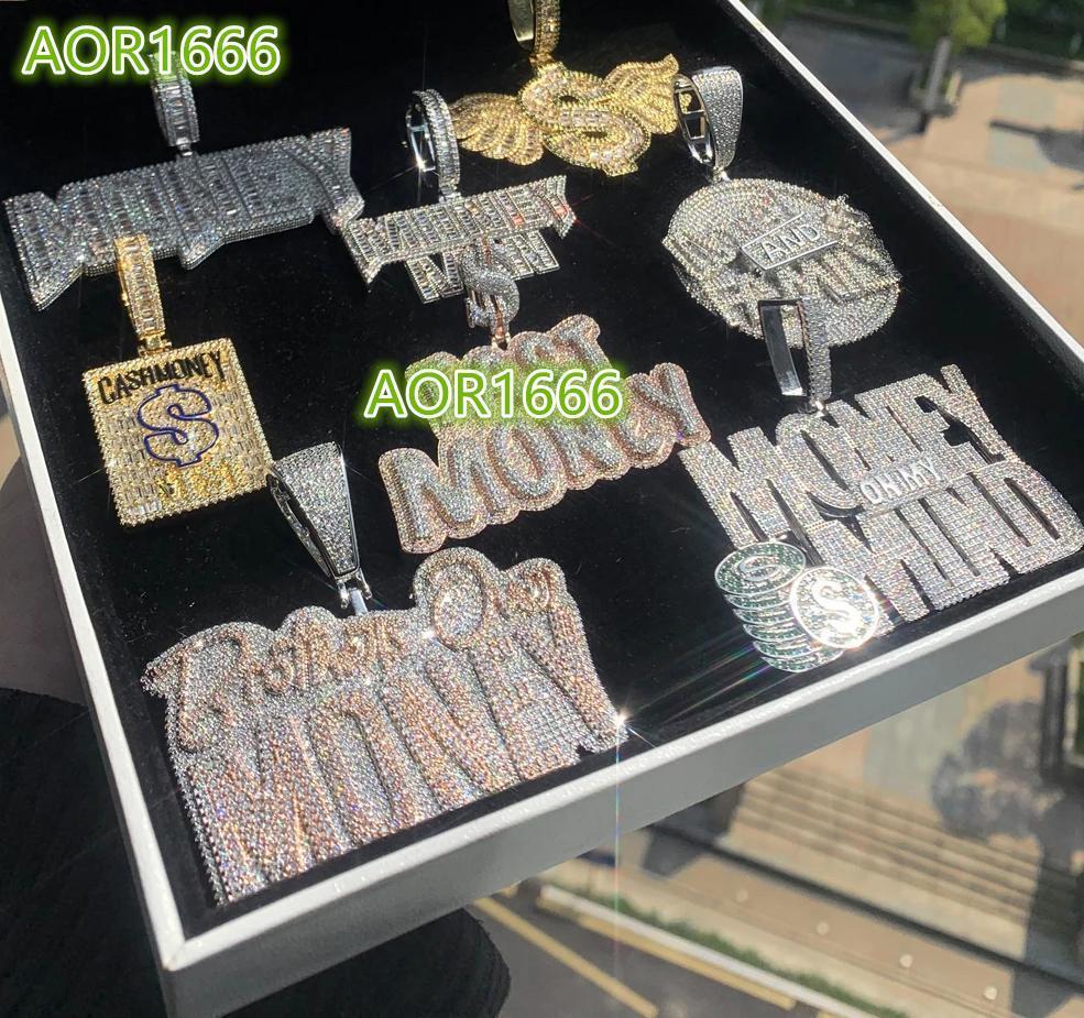 Hip-hop style ice crack flash luster moissanite letter coin and family round pendant necklace for men's jewelry