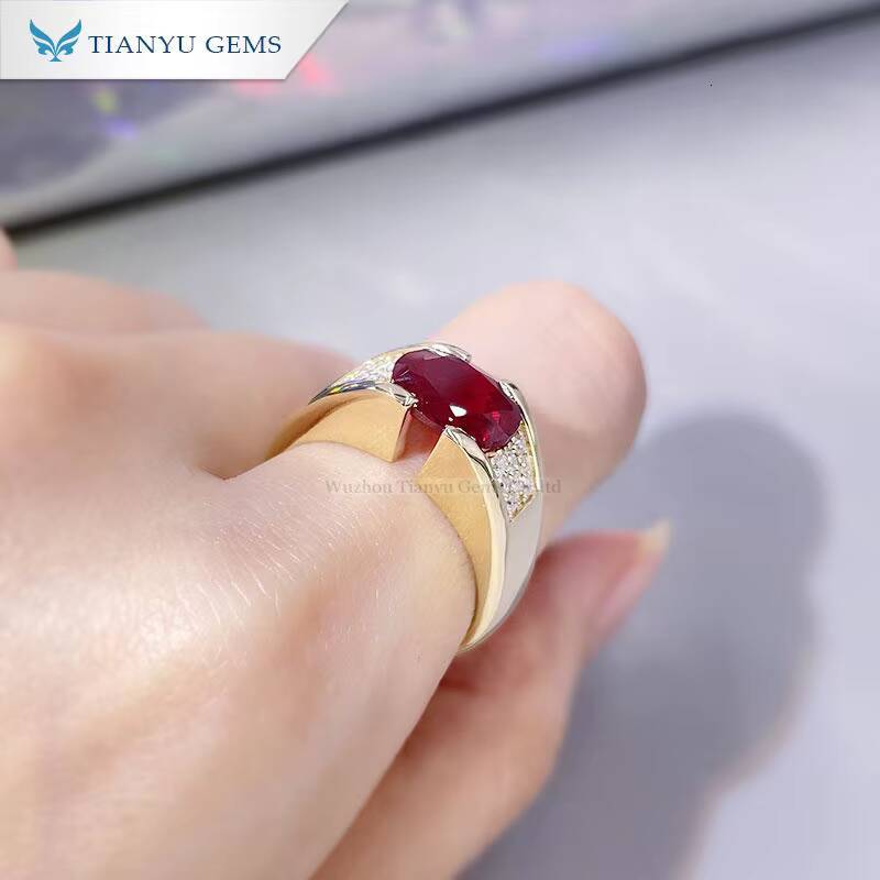 Tianyu Gems Customized Fine 14K 18K Solid Yellow Gold Ruby Gemstone Ring Jewelry for Men