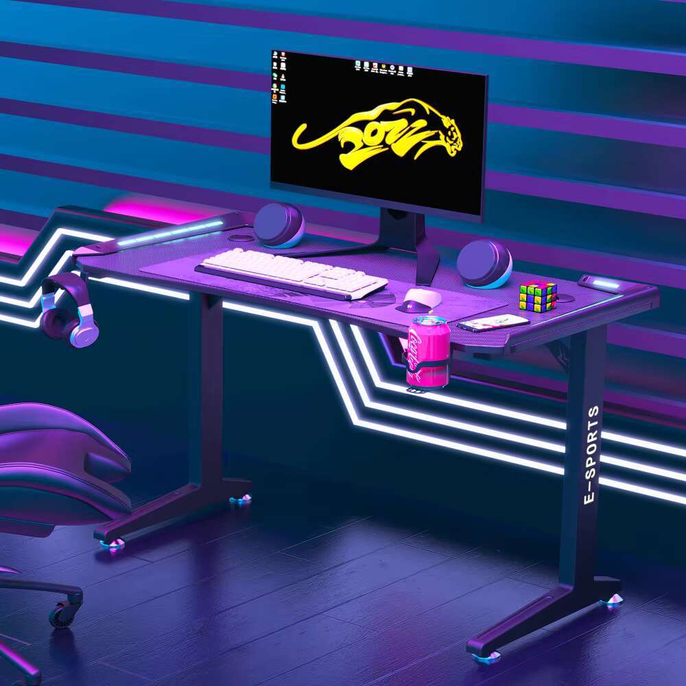 Factory Direct Sale Cheap Home Gaming PC Desk Kids Esports LED Feature Cool Design Style Wooden Material Melamine Surface Office
