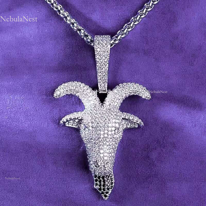 Pass Dia Tester Hip Hop D Color Iced Out Moissanite Men's Goat Head Pendant With Sterg Sier GRA