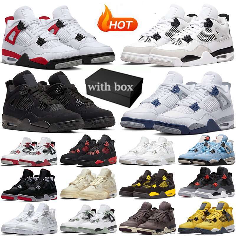 with Box Designer Shoes 4 Basketball Shoes 4s Military Black Cat Midnight Navy Fire Red Cement Oreo Sail Cactus 11 Thunder Bred Men Women White Sneakers with size 36-50