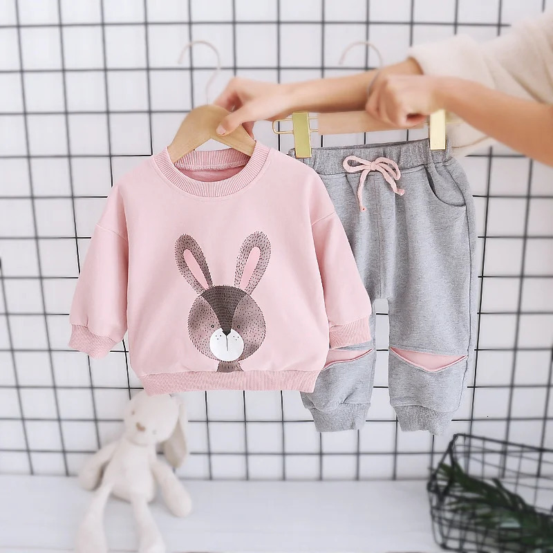 Spring Summer and Autumn Fashion Baby Clothing Childrens Cute Casual Tshirts Pants 2pieceset Sports Track Field 250325z