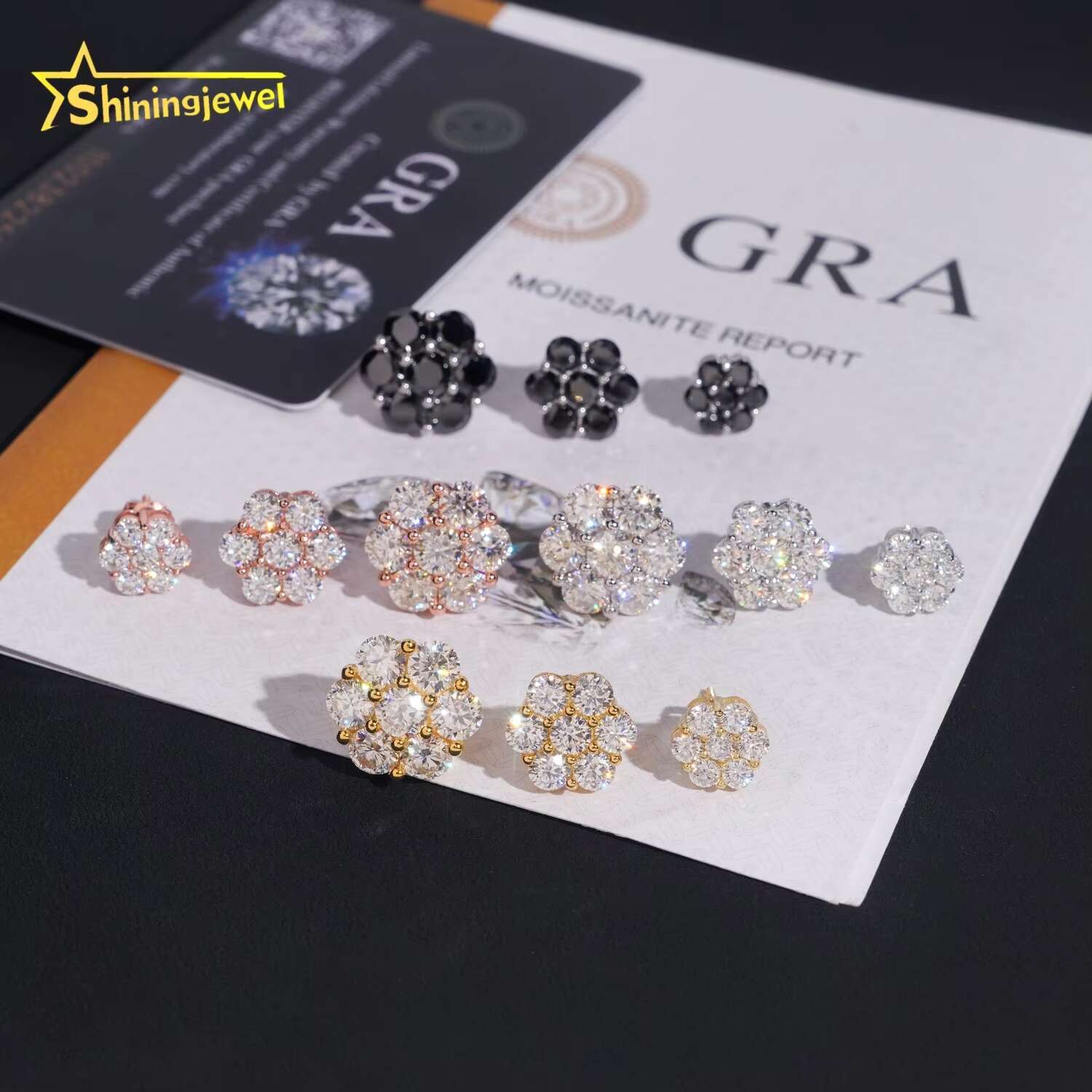 Hot Sale Fine Hip Hop Jewelry Multi Sizes 925 Sterling Silver Flower Iced Cluster Moissanite Diamond Earrings