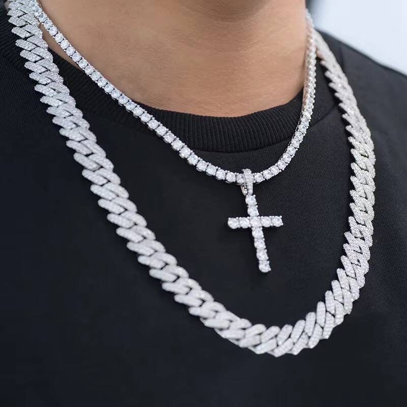 Premium 925 Silver Moissanite Diamond 14MM Cuban Chain Timeless Iced Hip Hop Style Necklace Luxury Jewelry for Men Weddings