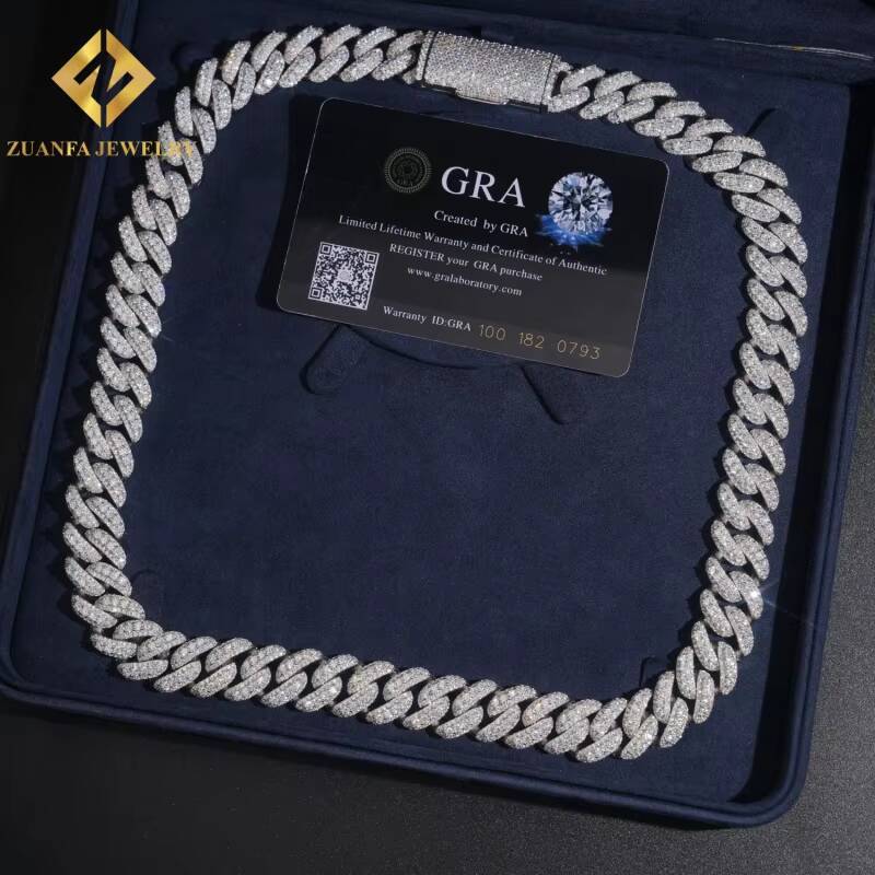 Trendy Style 925 Silver 15MM Miami Moissanite Lab Diamond Cuban Link Chain Custom Iced Out Hip Hop Necklace for Men Women