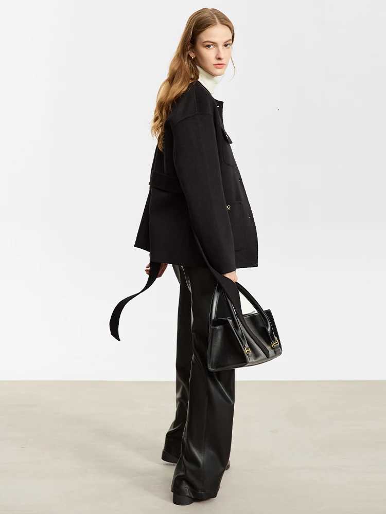 AMII Minimalist Small Fragrant Woolen Coat for Women 2023 Winter New Medium Long Coat Trendy Crewneck With Belt Blends 12364001T251101