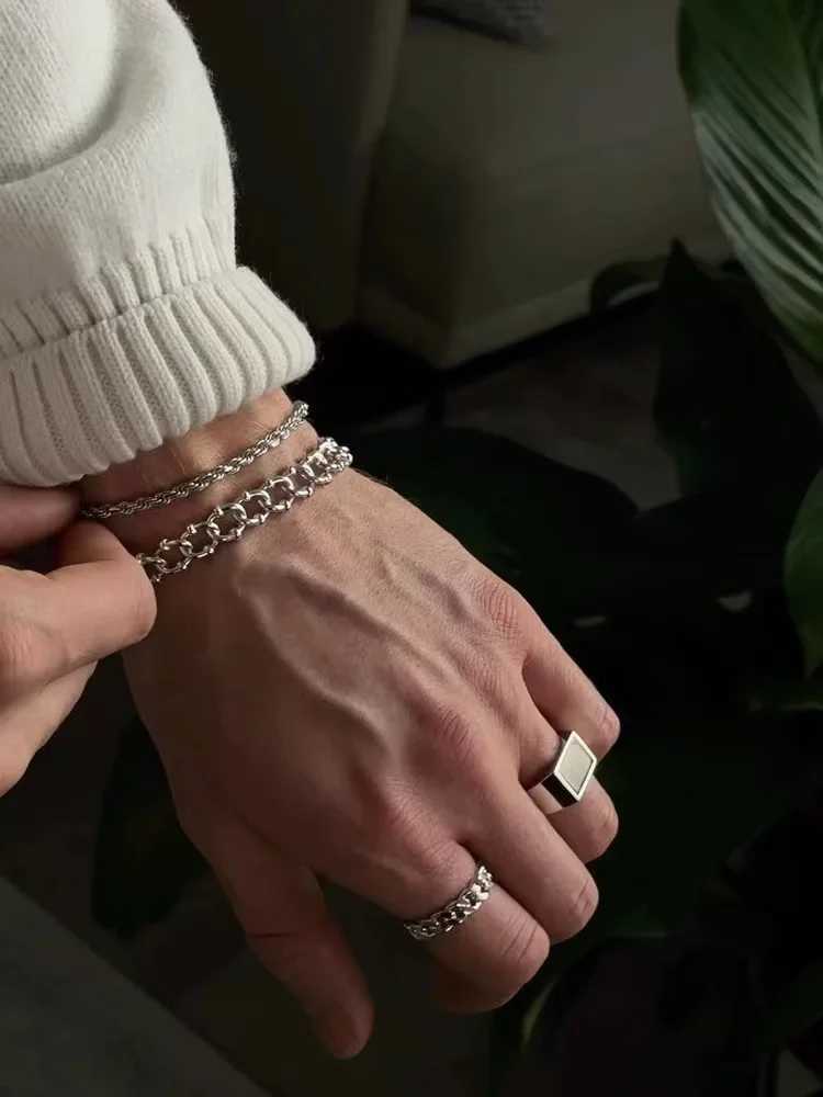 New Simple 925 Sterling Silver Jewelry Twisted Chain Bracelet for Men Hip Hop Women Fashion Bracelet Party Accessories Wholesale Y250329