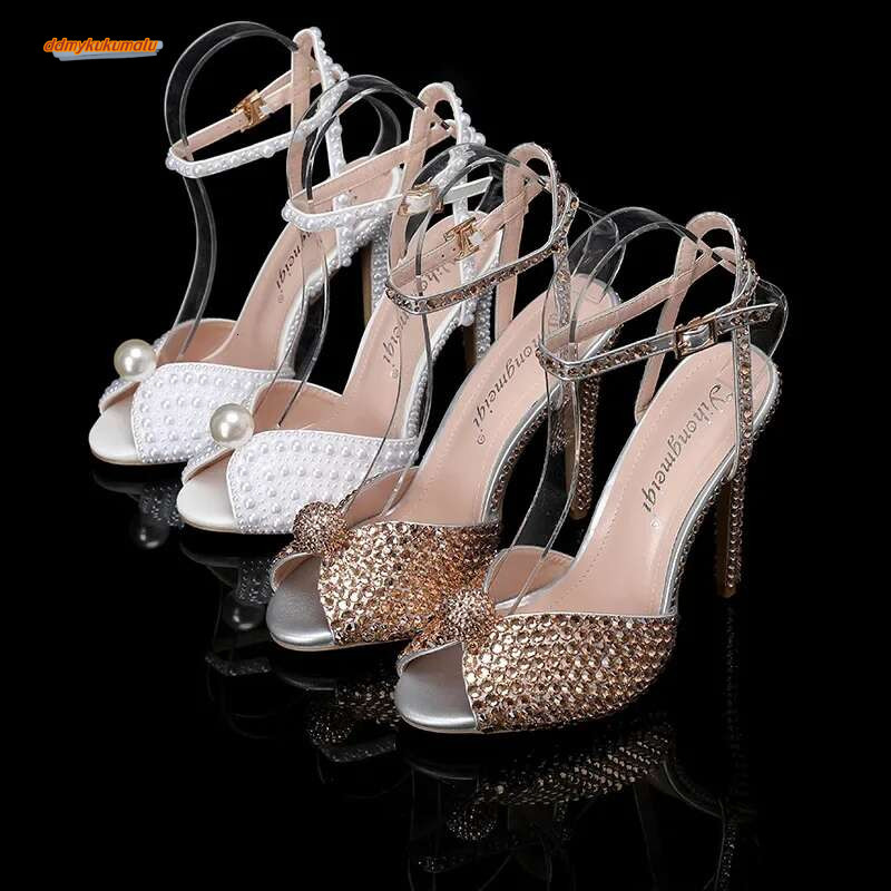 Maogu Sandals Fashion Quality Wedding Shoes Women New Pearls Studs Peep Toe High Heels Buckle Woman Sandal 43 ddmykukumalu